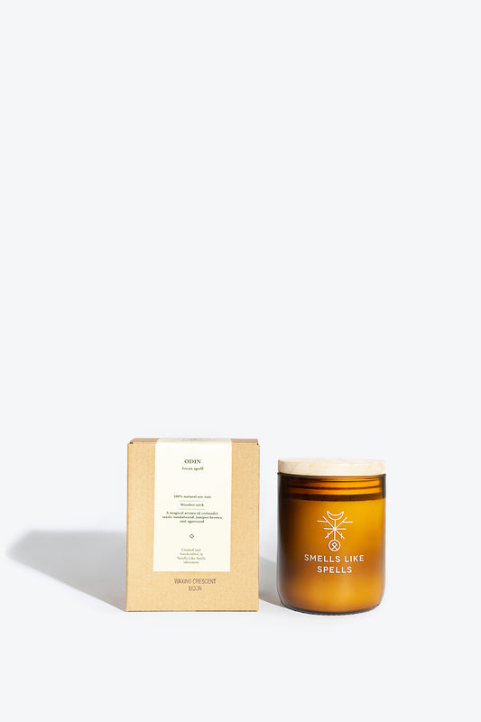 Soy wax scented candle with wooden wick ODIN Smells Like Spells